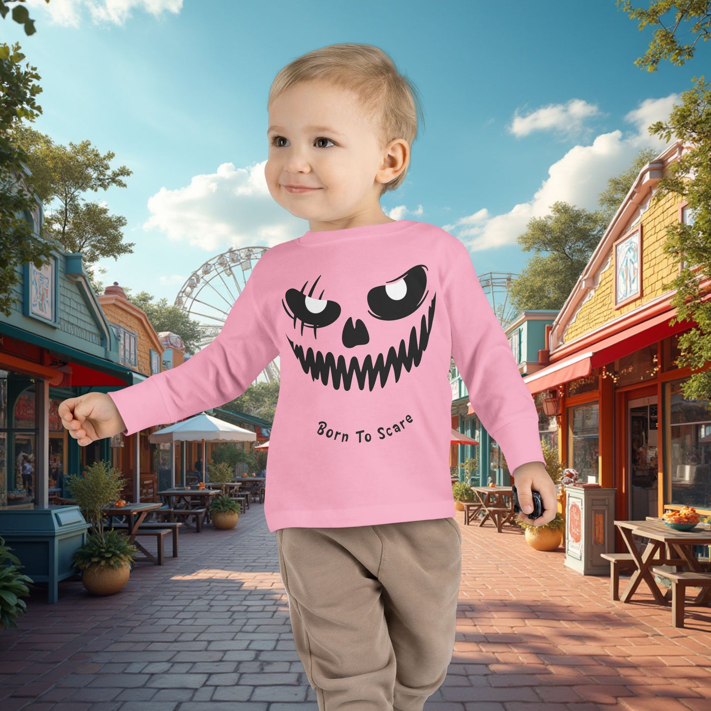 Toddler's Born To Scare MonsterFace Halloween Long Sleeve T-shirt