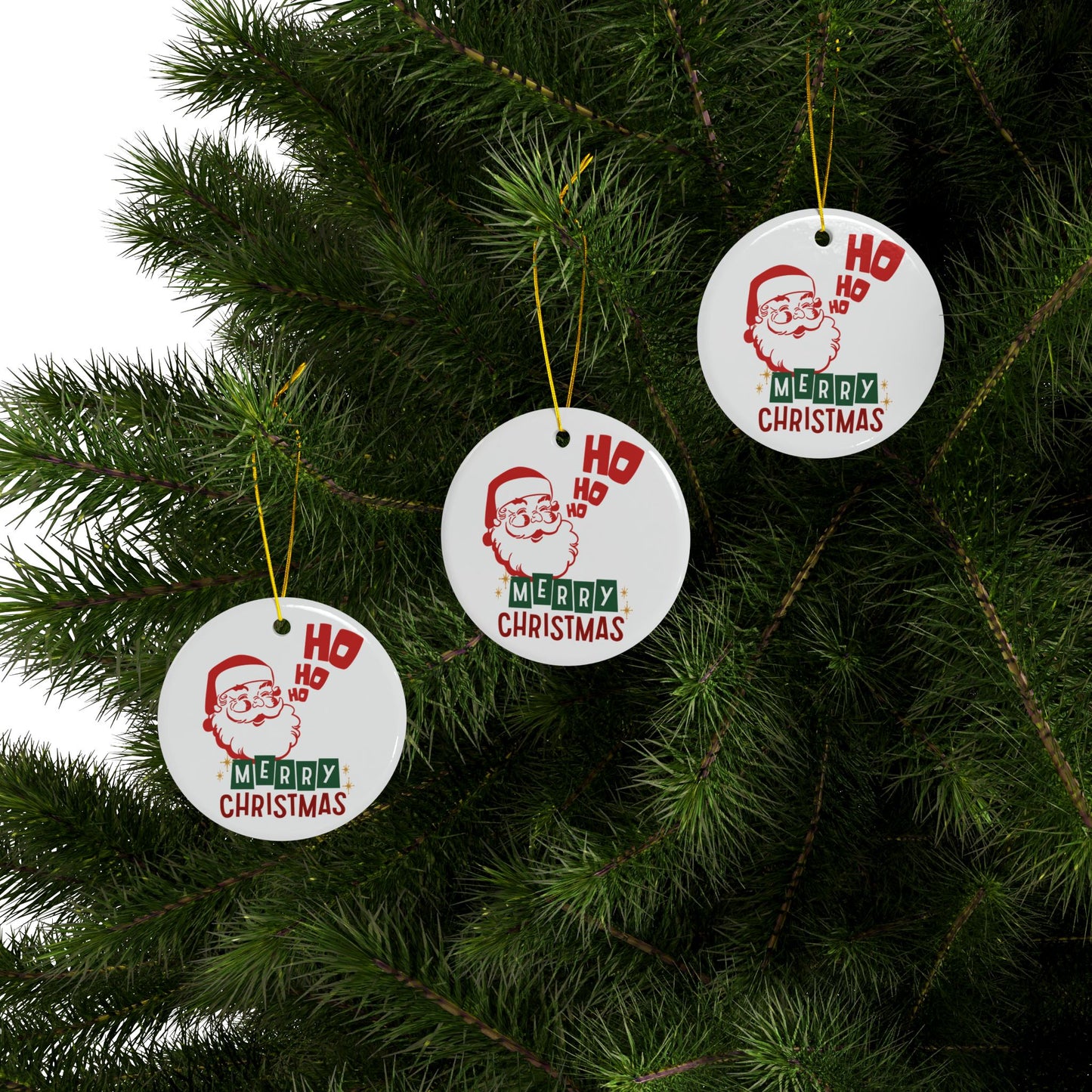 Santa's Ho Ho Ho Christmas Ornaments - Ceramic, 2-Side Print, (1pc, 3pcs, 5pcs, 10pcs)