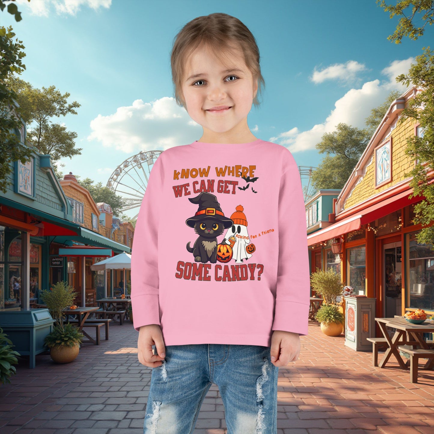 Toddler's Halloween Long Sleeve T-shirt "Know Where I Can Get Some Candy"