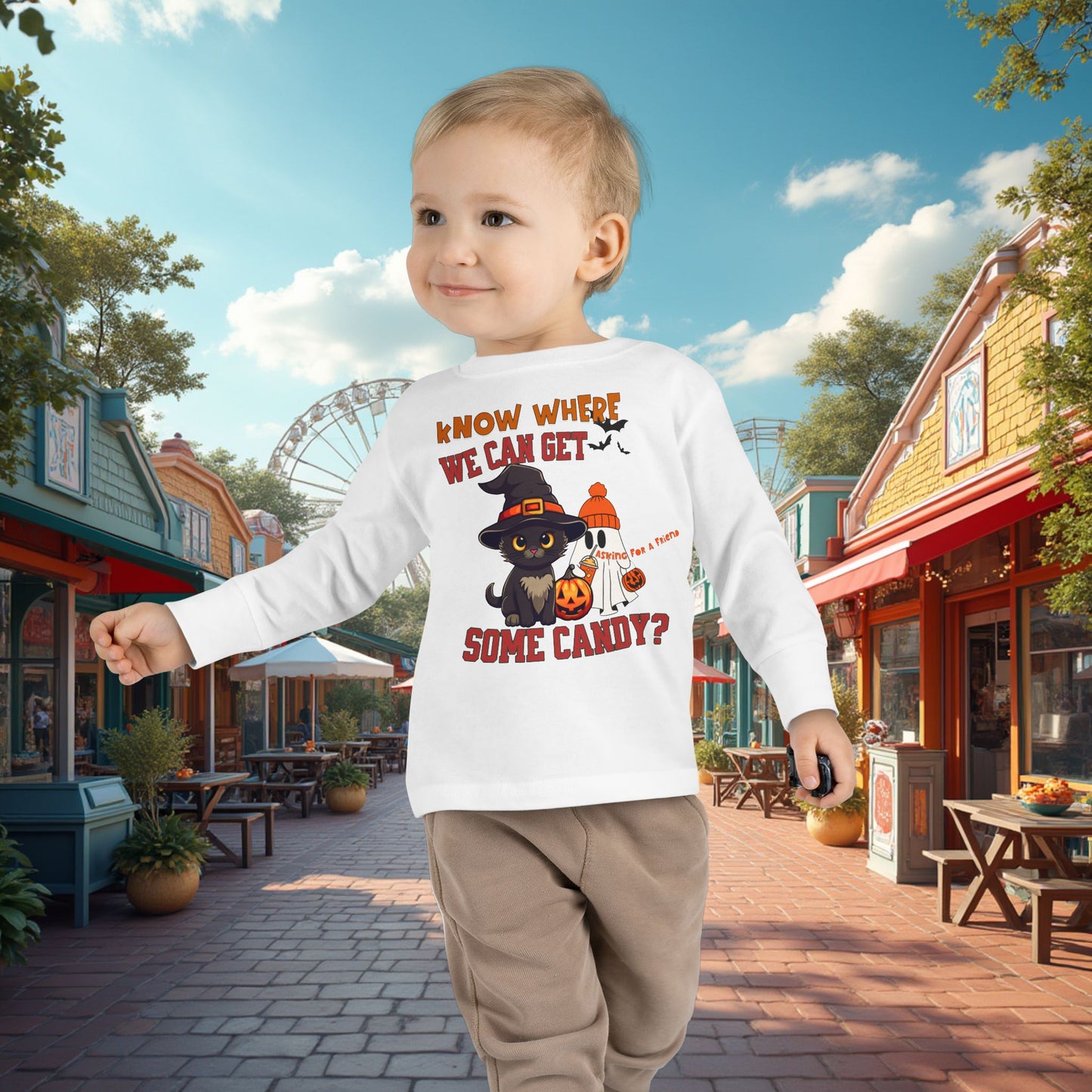 Toddler's Halloween Long Sleeve T-shirt "Know Where I Can Get Some Candy"