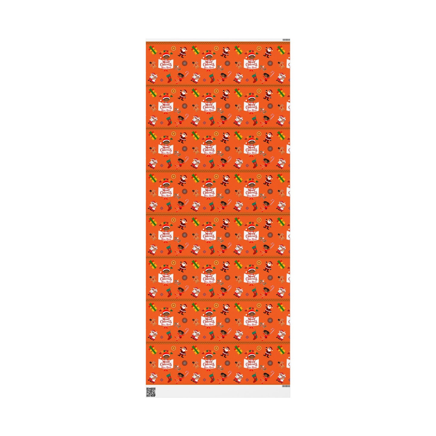 Personalized Afrocentric Merry Christmas Orange Wrapping Paper