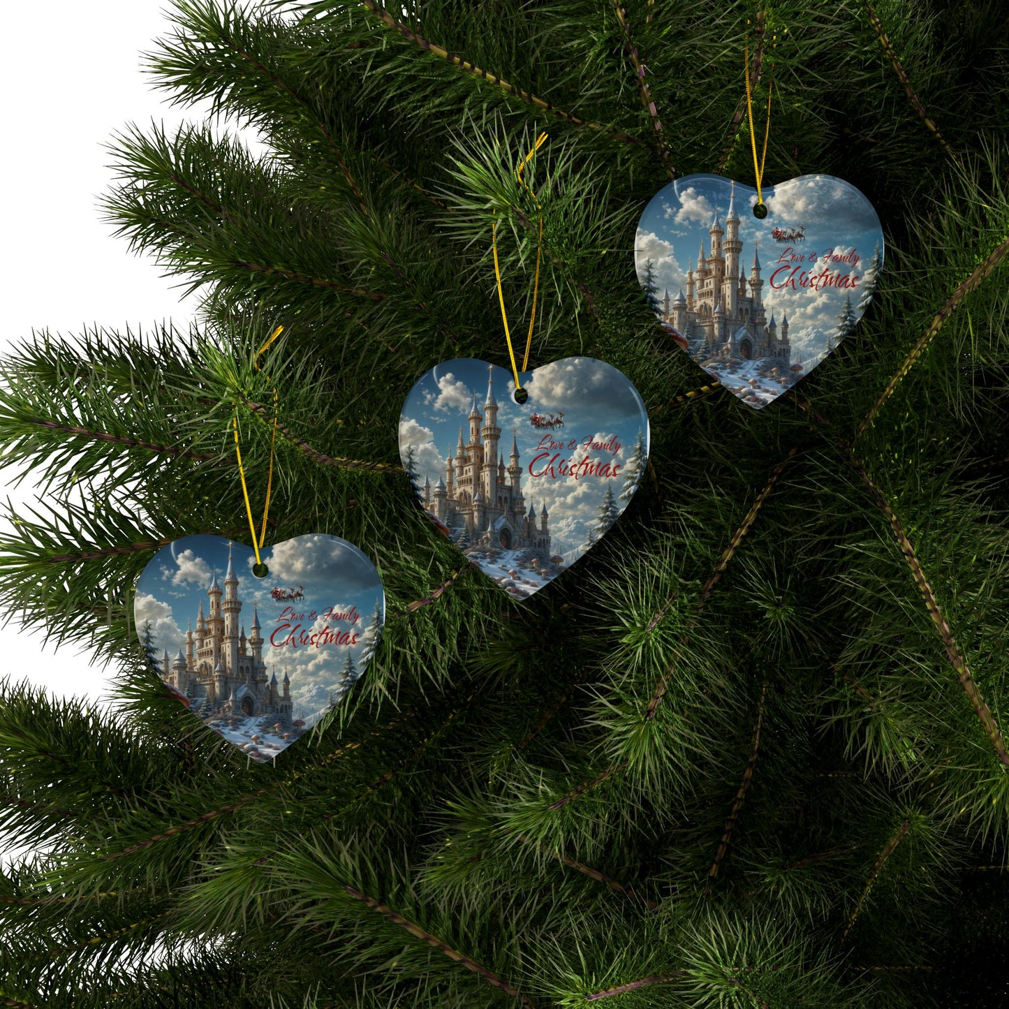 Love & Family Christmas Ornaments - Ceramic, 2-Side Print, (1pc, 3pcs, 5pcs, 10pcs)