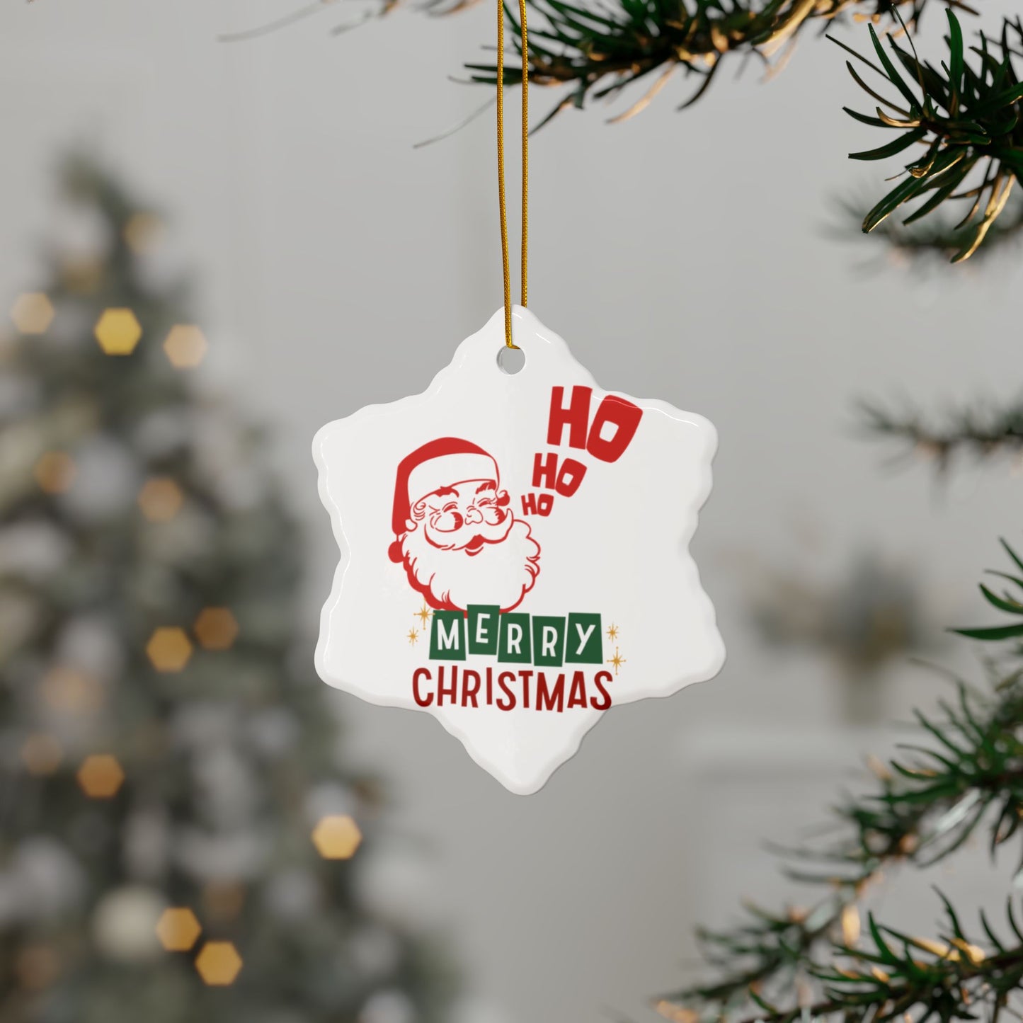 Santa's Ho Ho Ho Christmas Ornaments - Ceramic, 2-Side Print, (1pc, 3pcs, 5pcs, 10pcs)