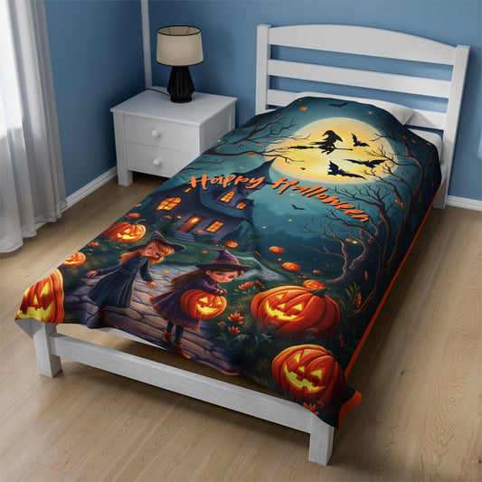 Happy Halloween Velveteen Plush Blanket