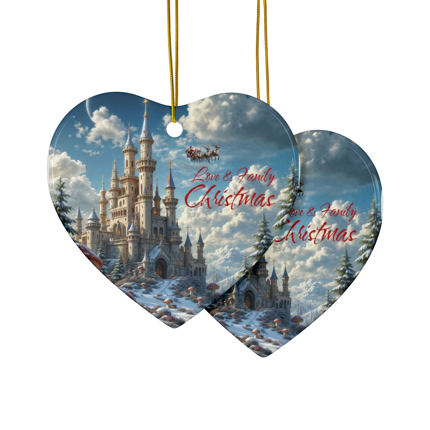 Love & Family Christmas Ornaments - Ceramic, 2-Side Print, (1pc, 3pcs, 5pcs, 10pcs)