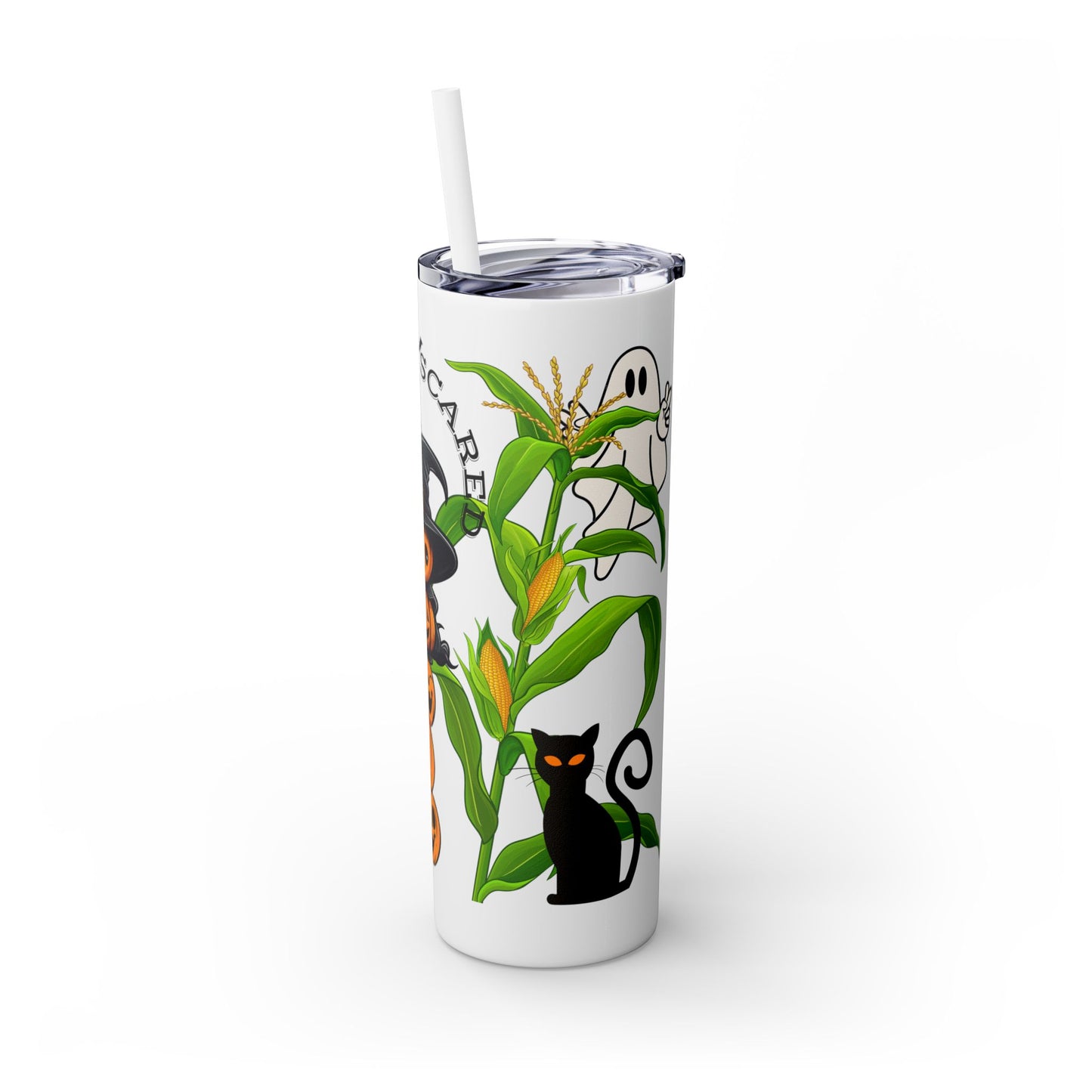 "Never Scared Halloween Themed" Skinny Tumbler with Straw, 20oz