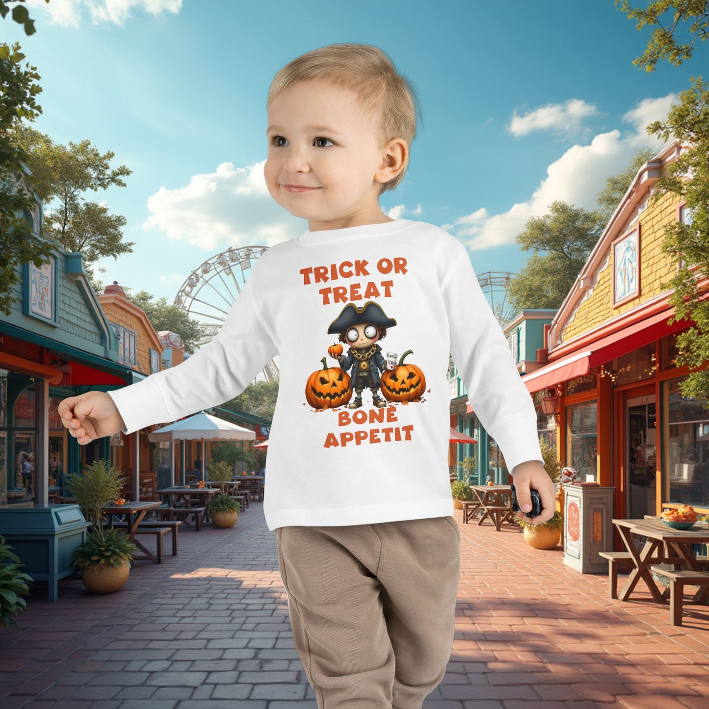 Toddler's "Trick or Treat, Bon Appetit" Halloween Long Sleeve T-shirt