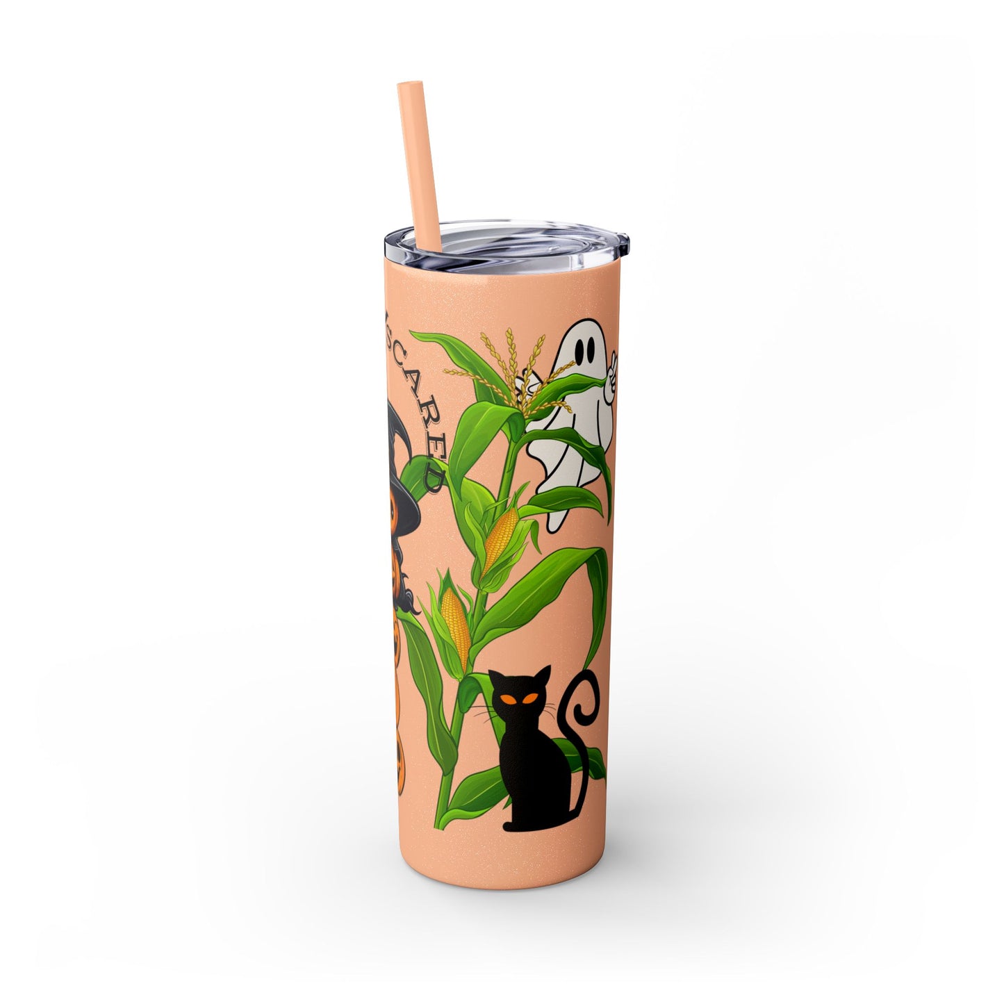 "Never Scared Halloween Themed" Skinny Tumbler with Straw, 20oz