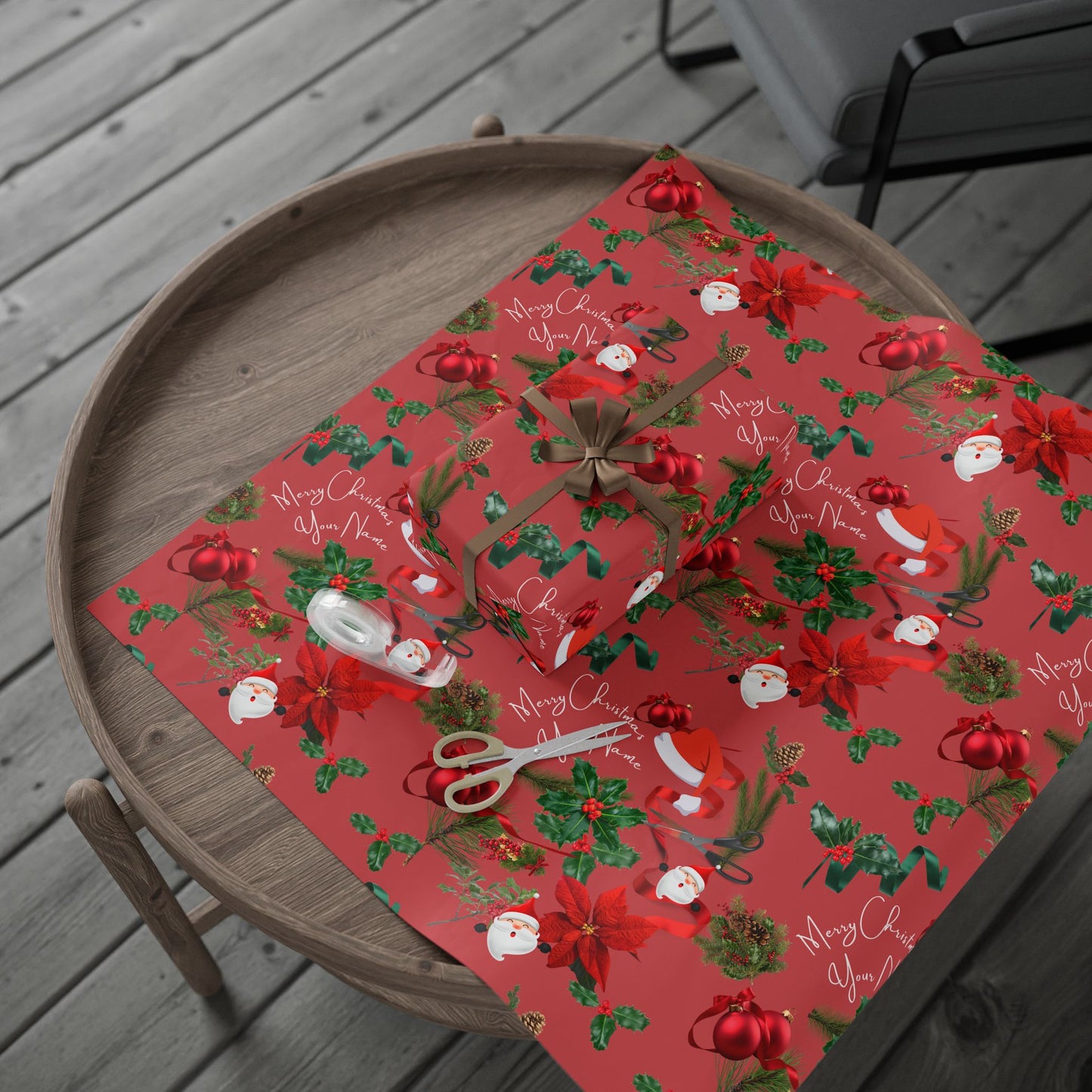 Personalized Red Merry Christmas Wrapping Paper