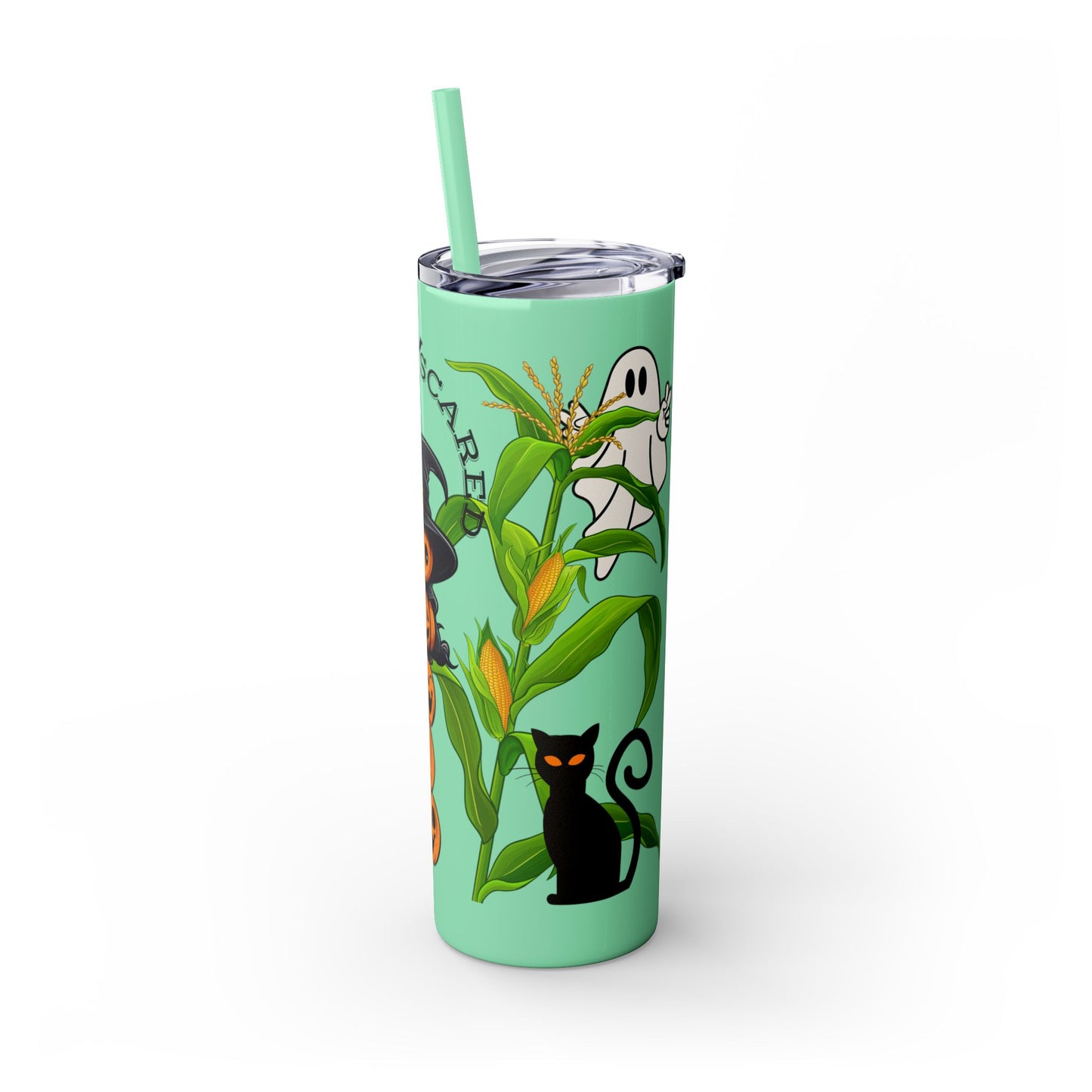 "Never Scared Halloween Themed" Skinny Tumbler with Straw, 20oz