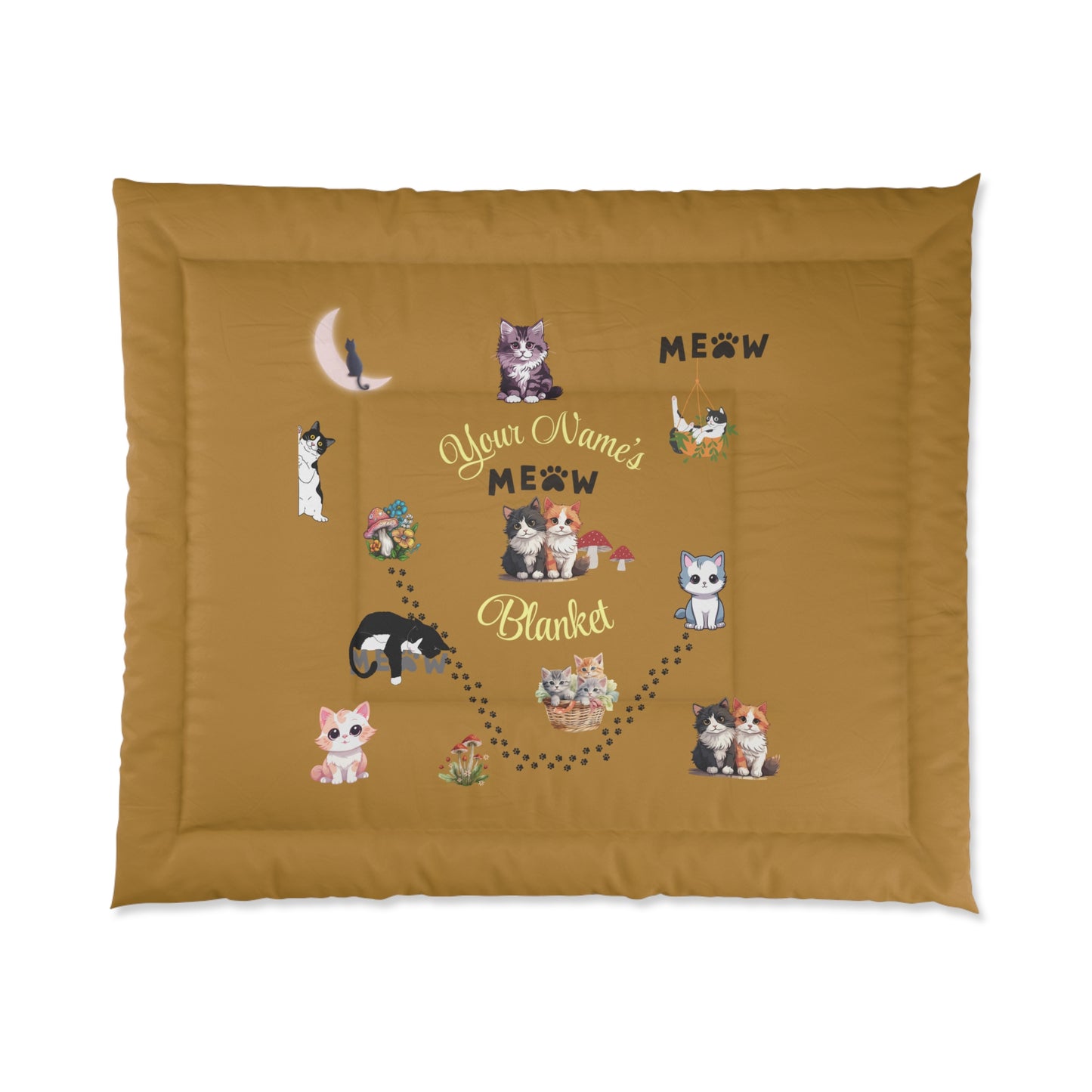 Personalized Cat Meow Comforter - Gold