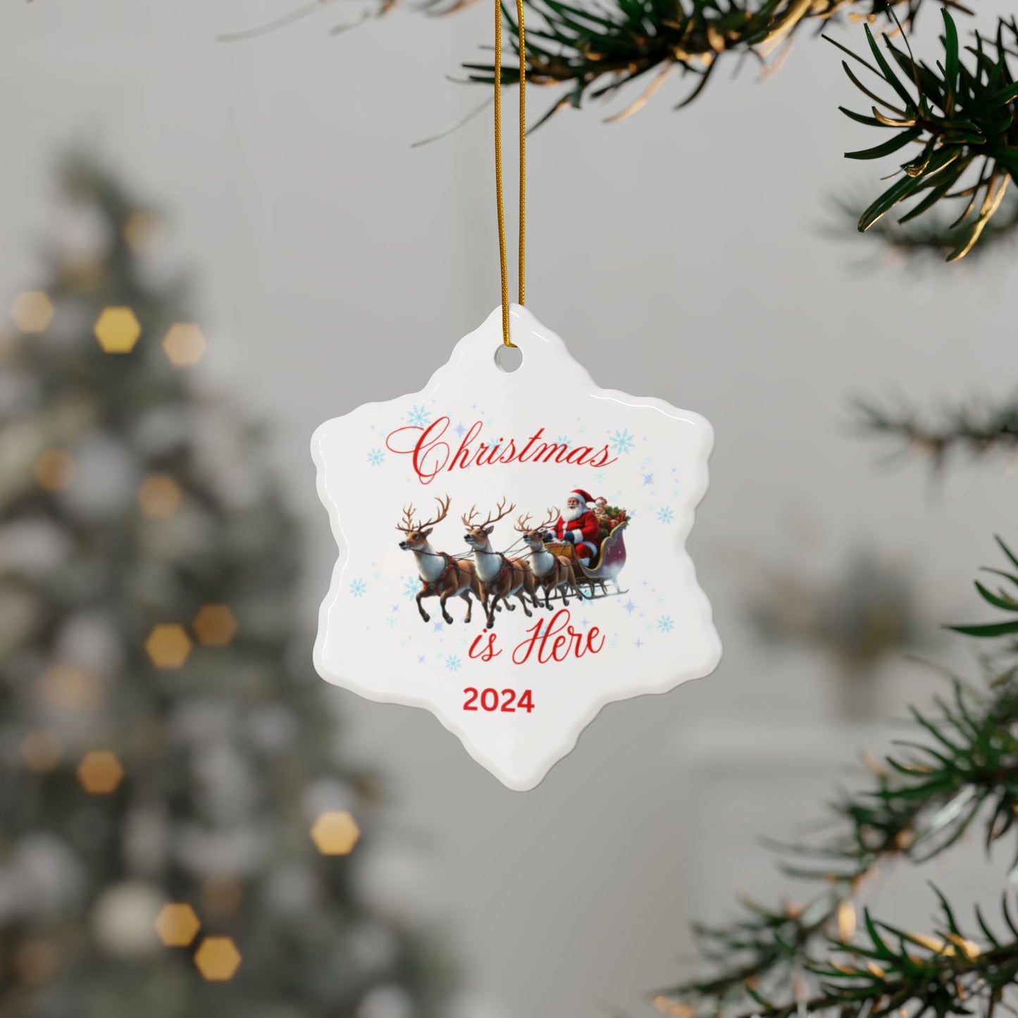 Christmas Is Here 2024 Ceramic Ornaments, 2-Side Print, (1pc, 3pcs, 5pcs, 10pcs)