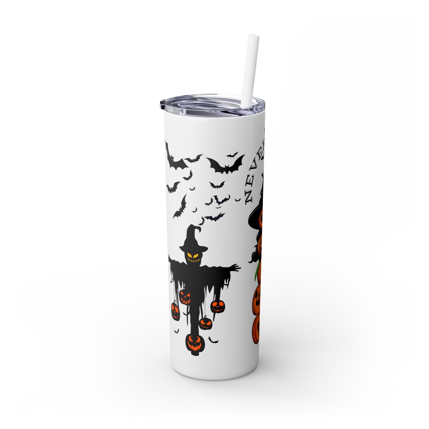 "Never Scared Halloween Themed" Skinny Tumbler with Straw, 20oz