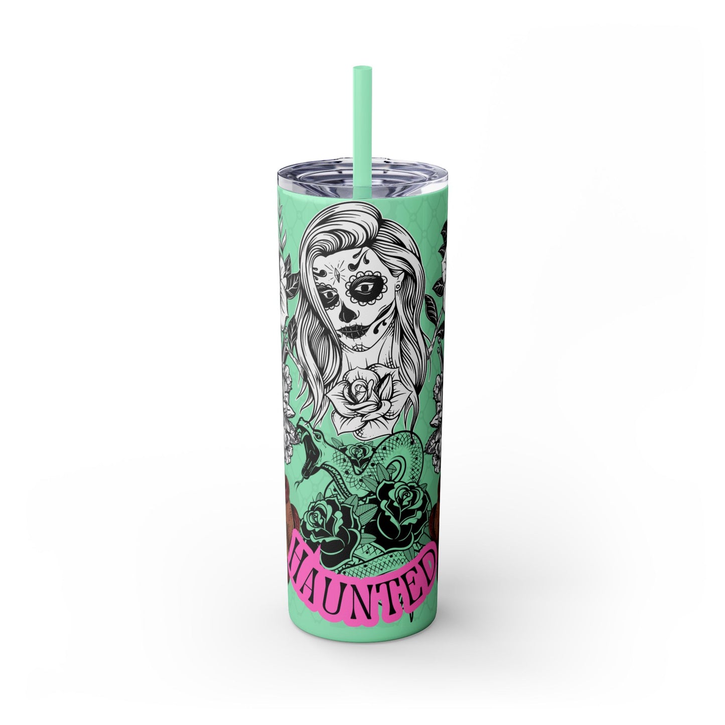 "Haunted" Skinny Tumbler with Straw, 20oz