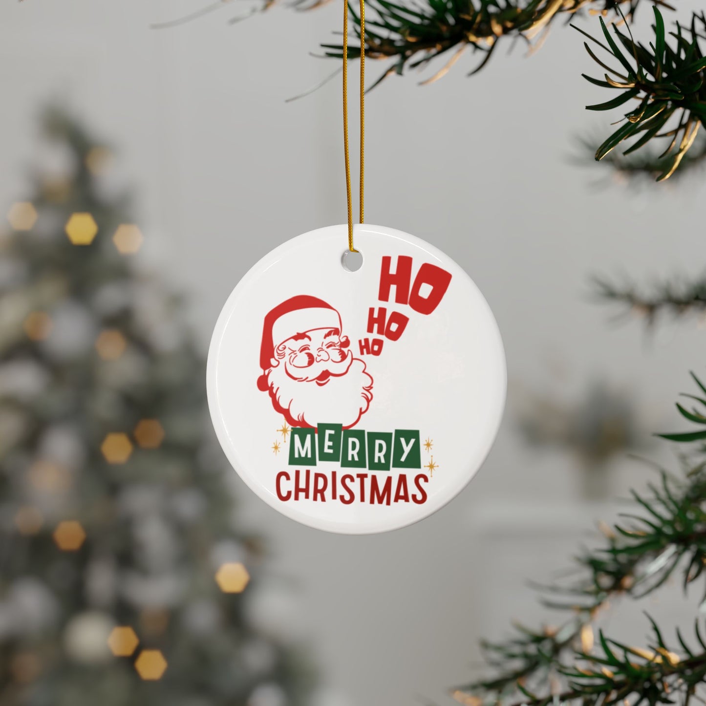 Santa's Ho Ho Ho Christmas Ornaments - Ceramic, 2-Side Print, (1pc, 3pcs, 5pcs, 10pcs)