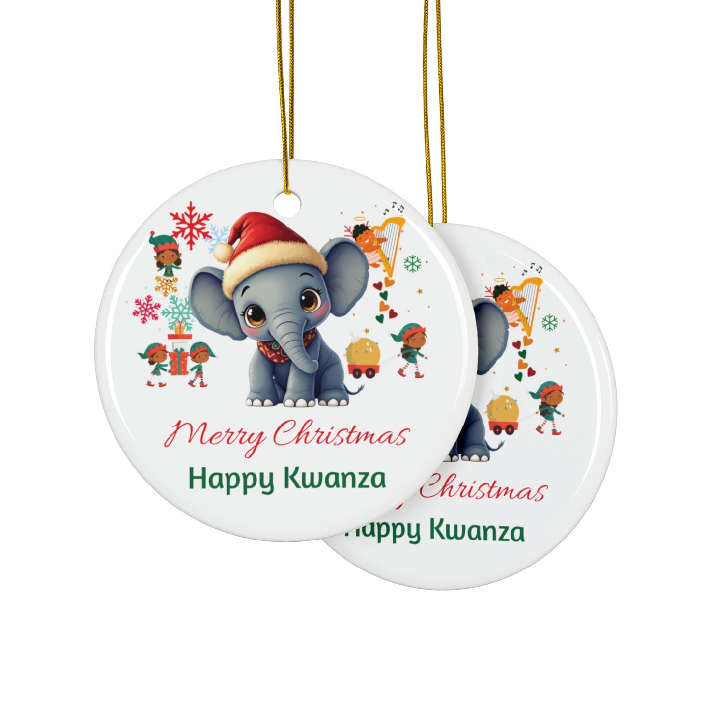 Merry Christmas, Happy Kwanza Ceramic Ornaments, 2-Side Print, (1pc, 3pcs, 5pcs, 10pcs)