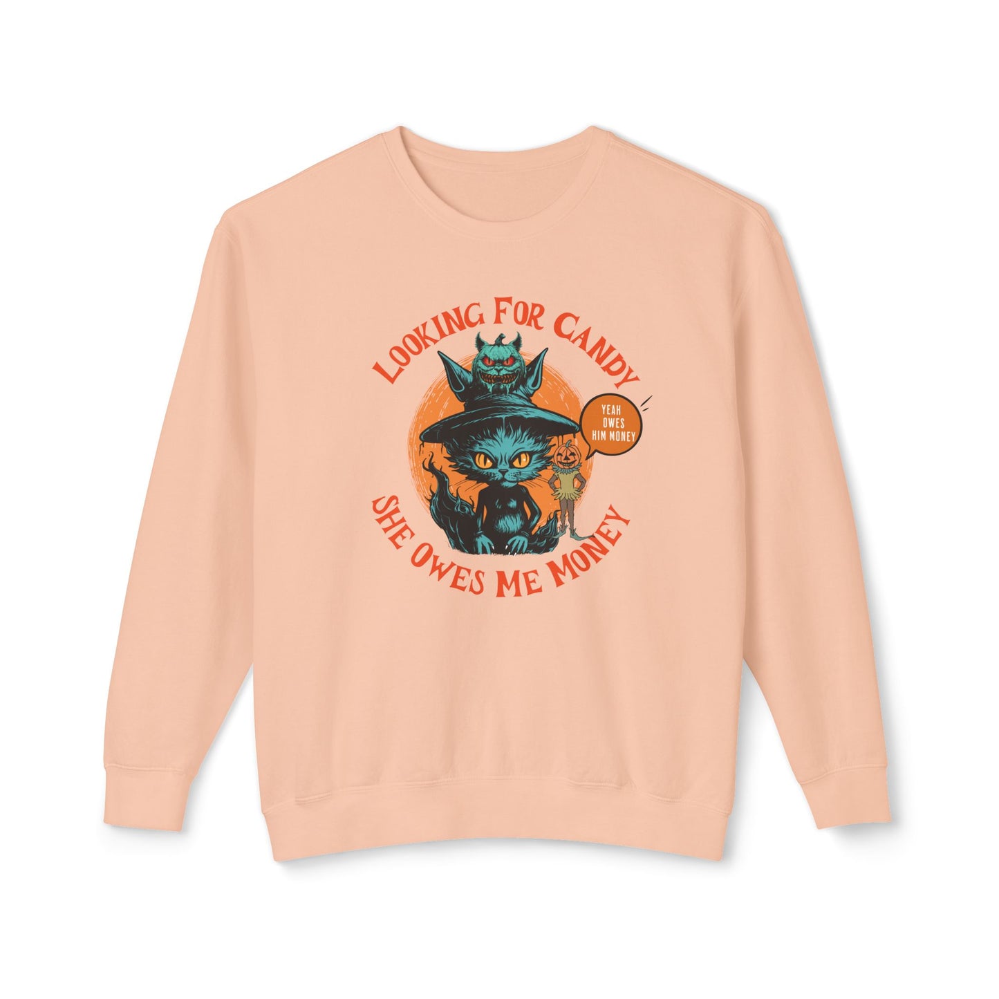 Halloween Cat Crewneck Sweatshirt with Jack o Lantern