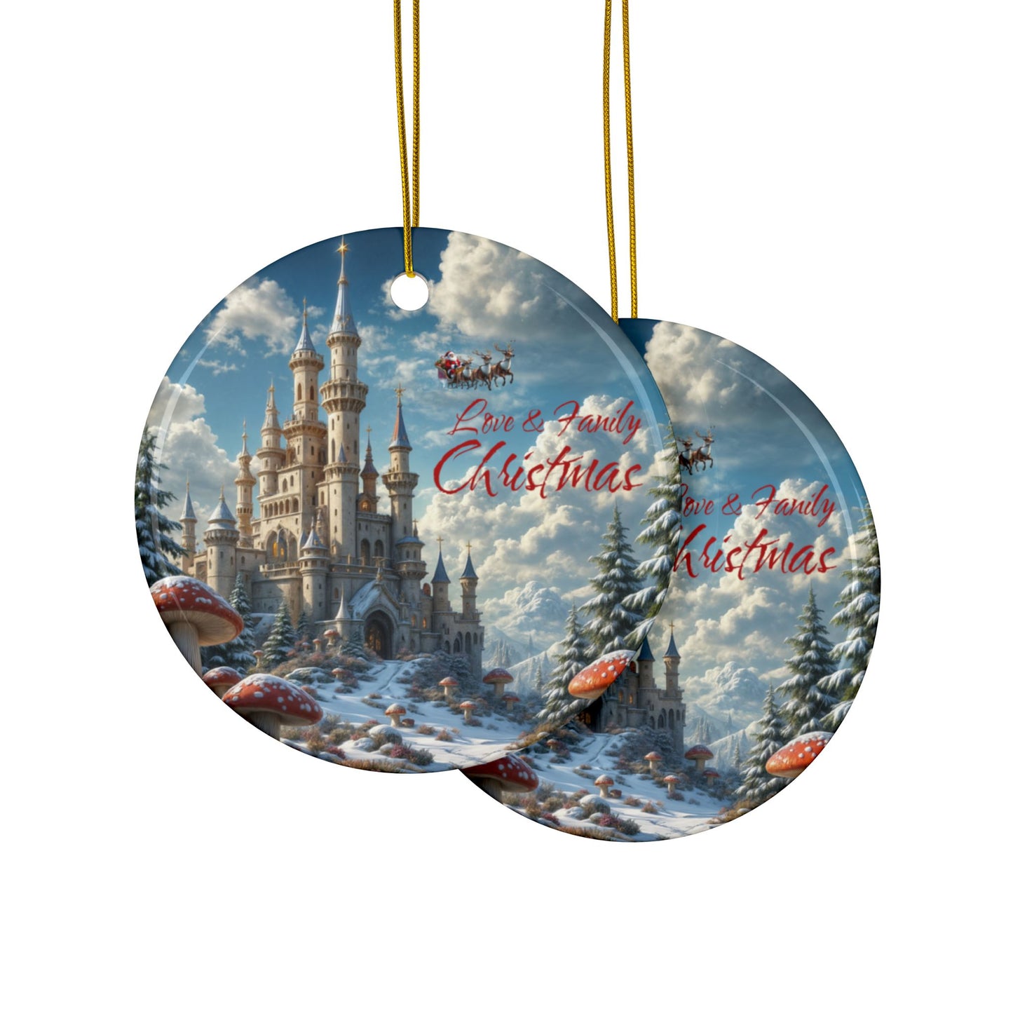 Love & Family Christmas Ornaments - Ceramic, 2-Side Print, (1pc, 3pcs, 5pcs, 10pcs)