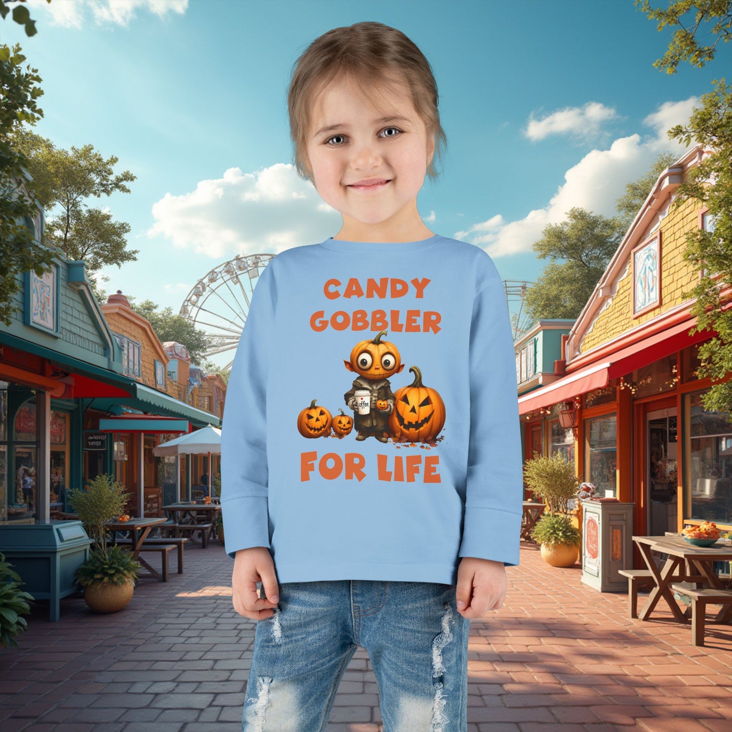 Toddler's "Candy Gobbler For Life" Halloween Long Sleeve T-shirt