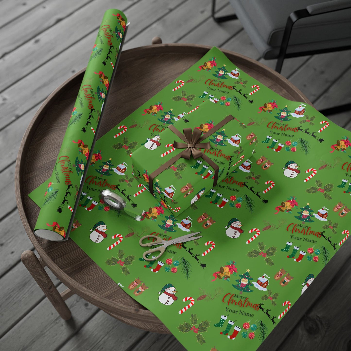 Personalized Green Christmas Wrapping Paper