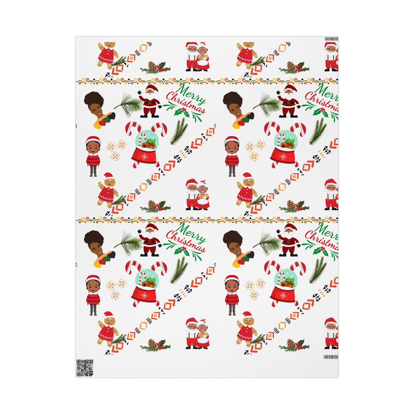 Afrocentric Merry Christmas Wrapping Paper - White