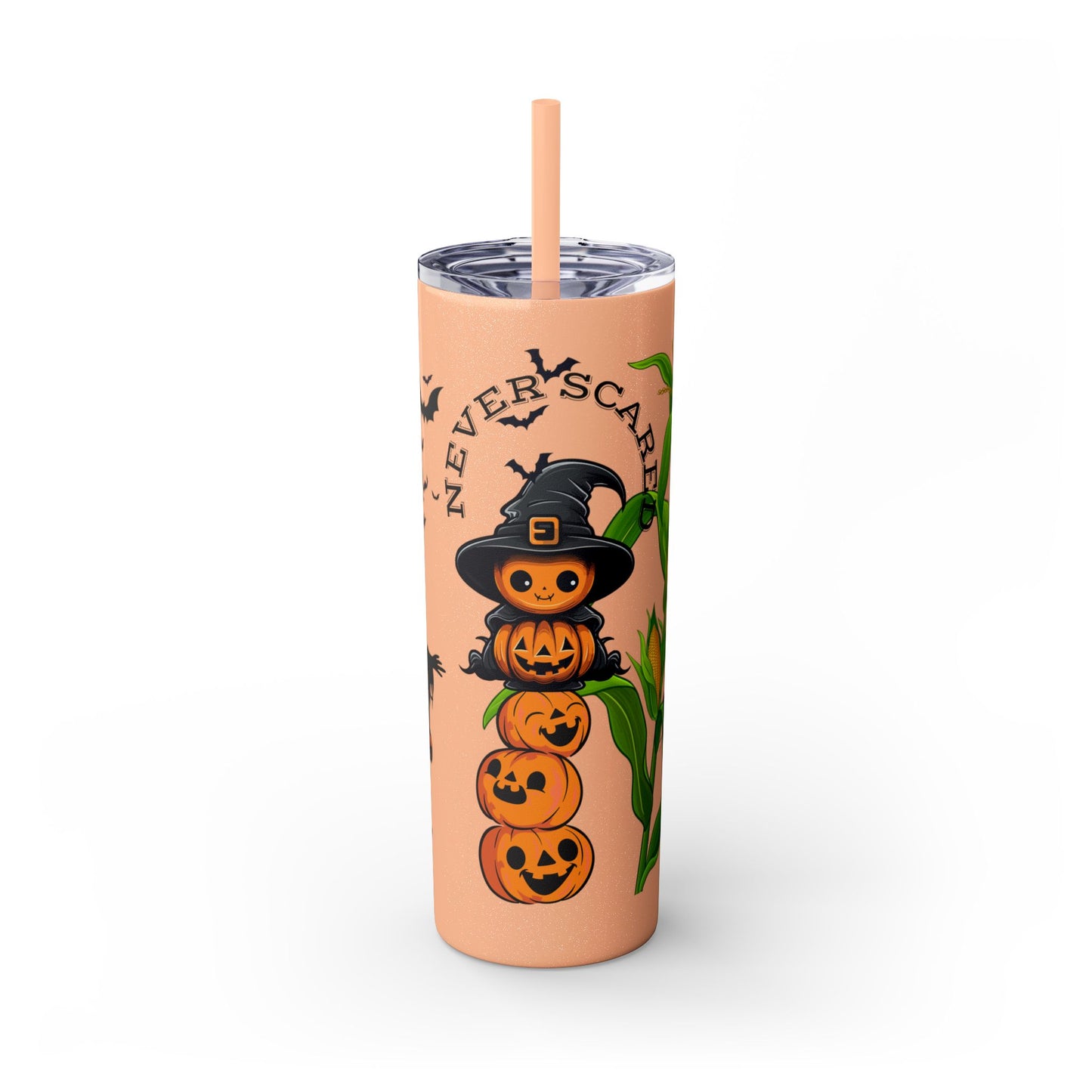 "Never Scared Halloween Themed" Skinny Tumbler with Straw, 20oz