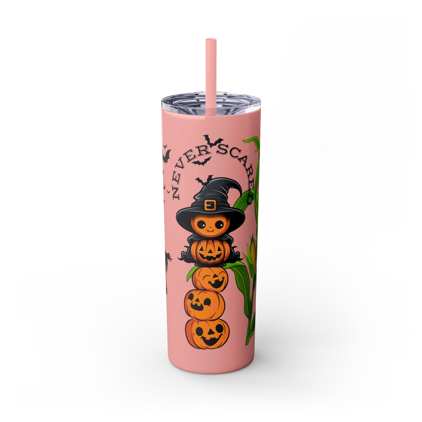 "Never Scared Halloween Themed" Skinny Tumbler with Straw, 20oz