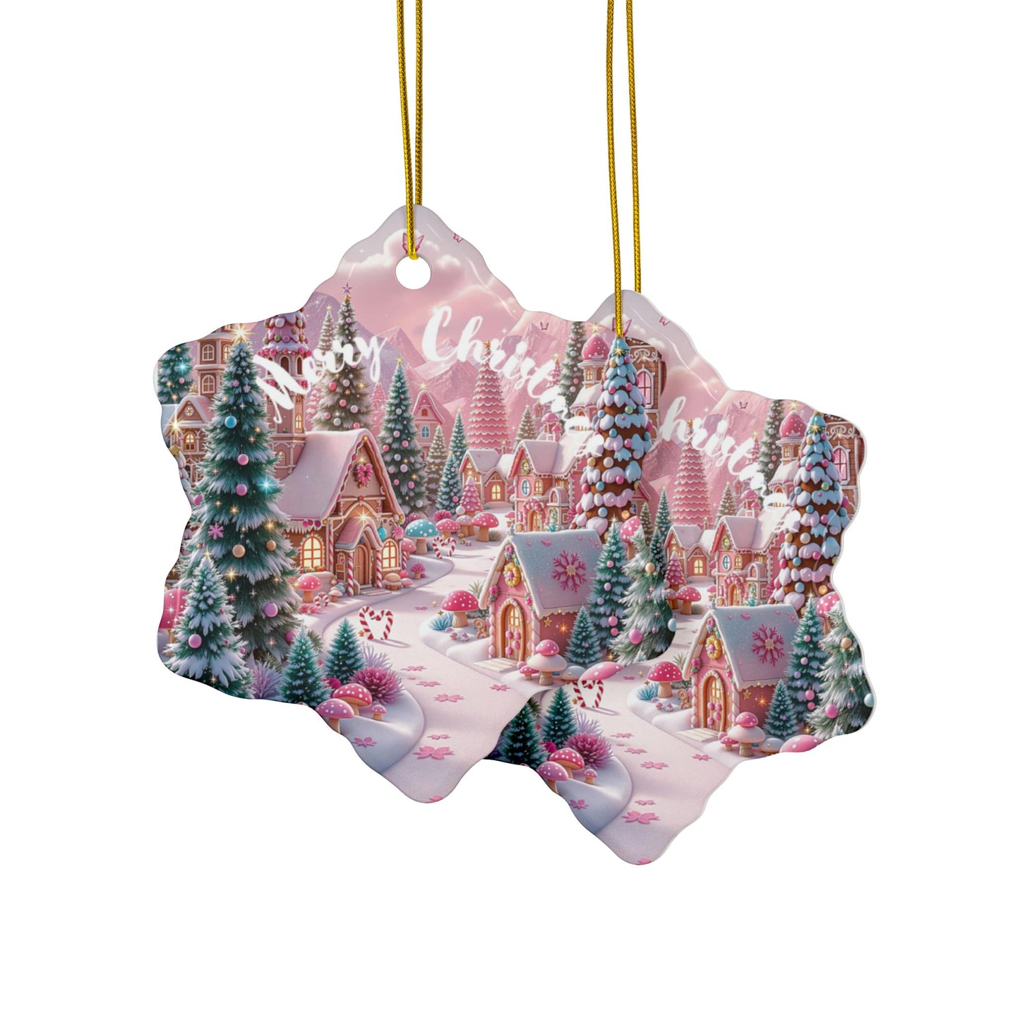 Merry Christmas Village Ceramic Ornaments, 2-Side Print, (1pc, 3pcs, 5pcs, 10pcs)