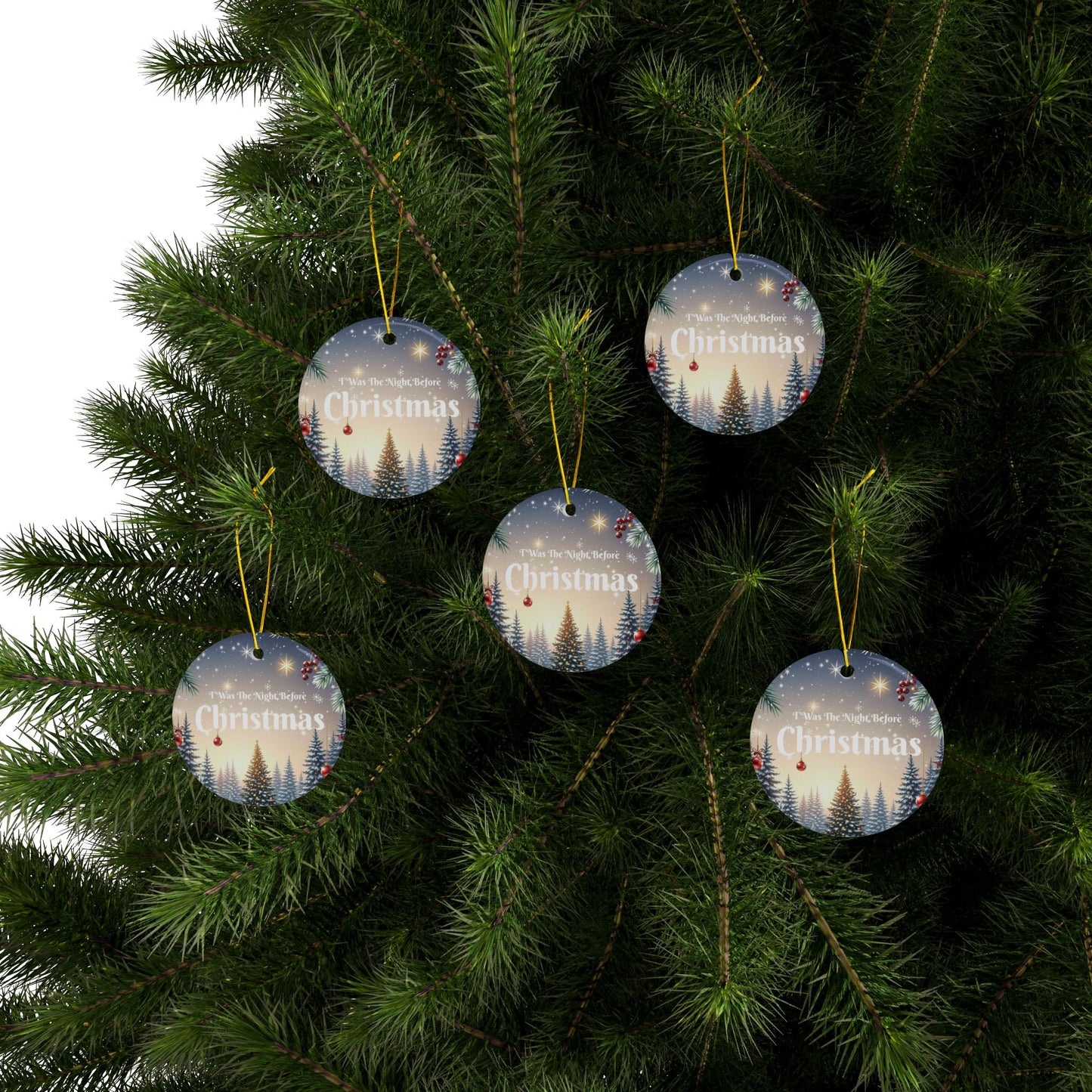 T'was The Night Before Christmas Ornaments - Ceramic, 2-Side Print, (1pc, 3pcs, 5pcs, 10pcs)