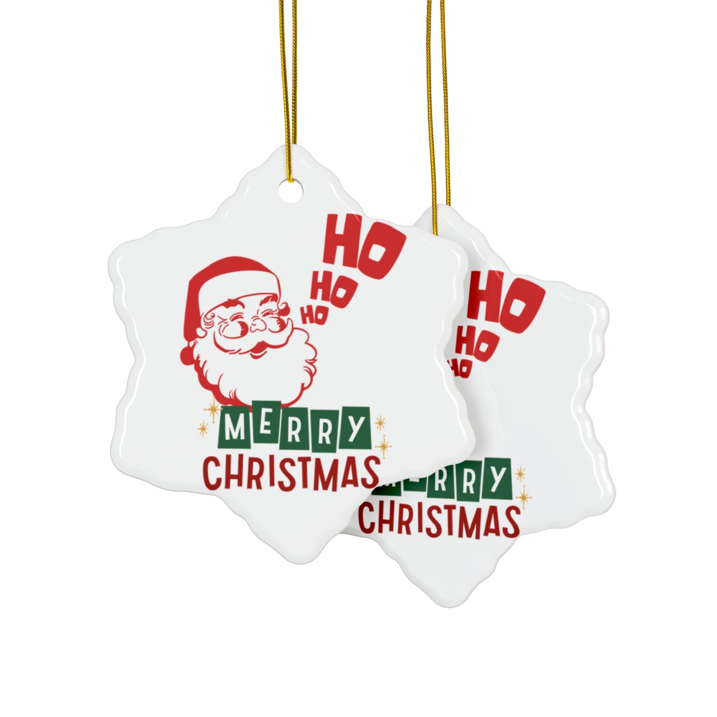 Santa's Ho Ho Ho Christmas Ornaments - Ceramic, 2-Side Print, (1pc, 3pcs, 5pcs, 10pcs)