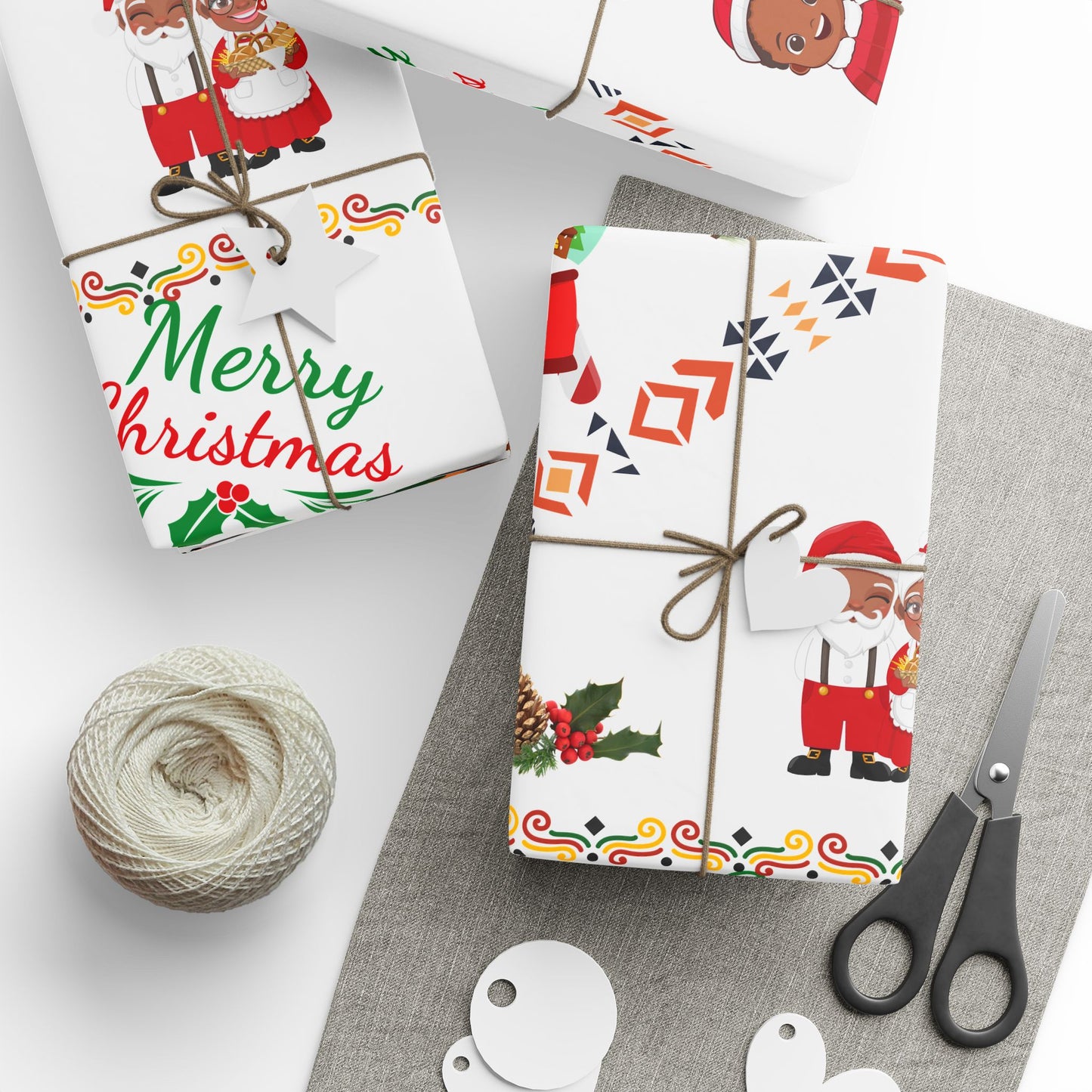 Afrocentric Merry Christmas Wrapping Paper - White