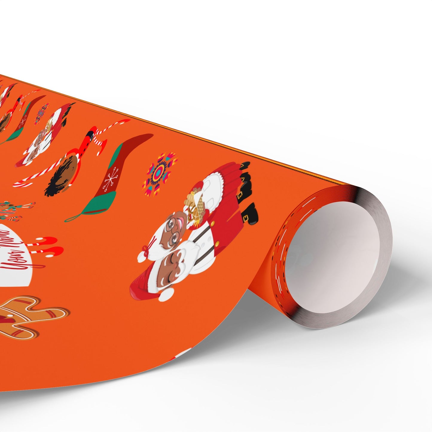 Personalized Afrocentric Merry Christmas Orange Wrapping Paper