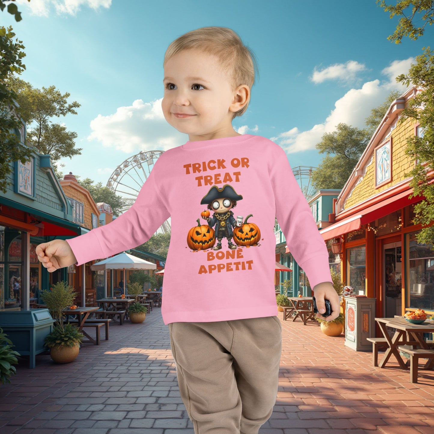 Toddler's "Trick or Treat, Bon Appetit" Halloween Long Sleeve T-shirt