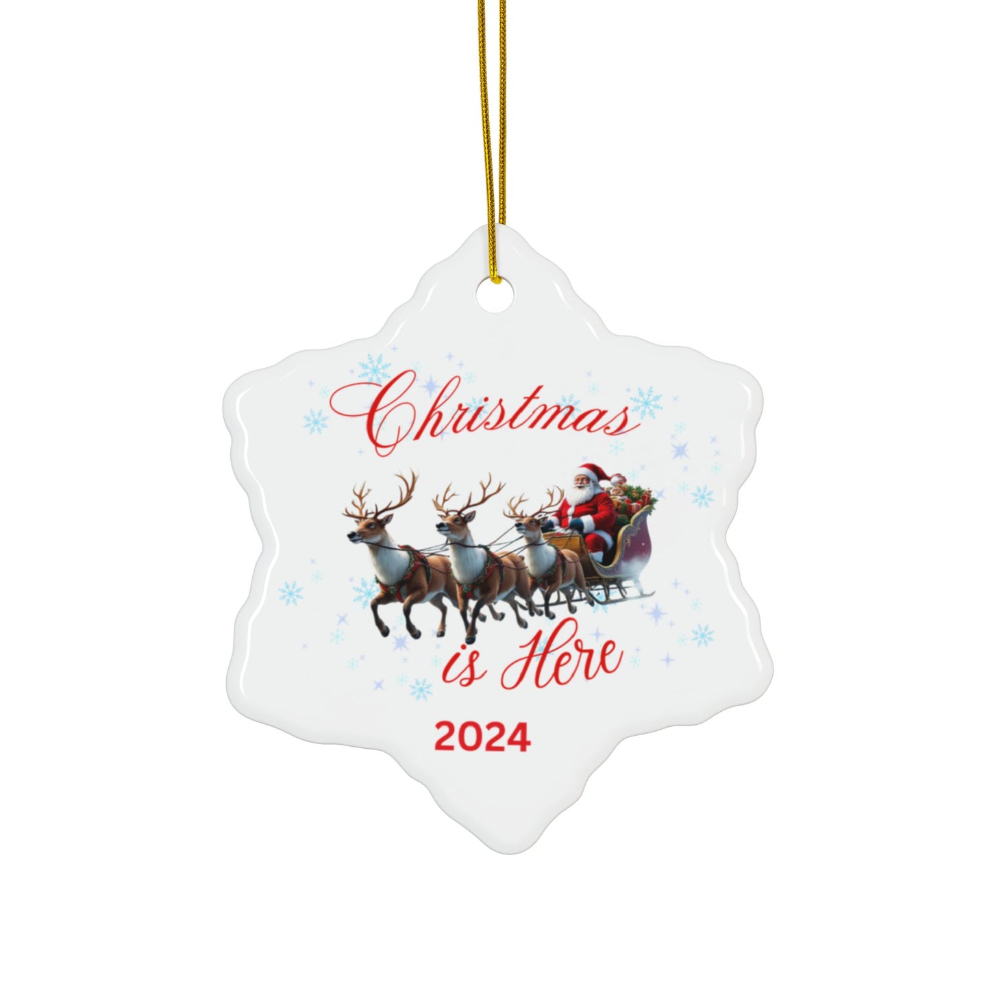 Christmas Is Here 2024 Ceramic Ornaments, 2-Side Print, (1pc, 3pcs, 5pcs, 10pcs)