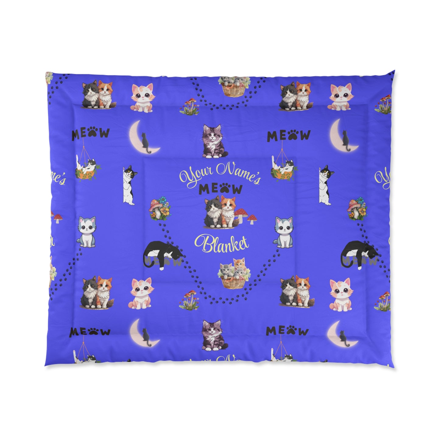 Personalized Cat Meow Comforter - Blue