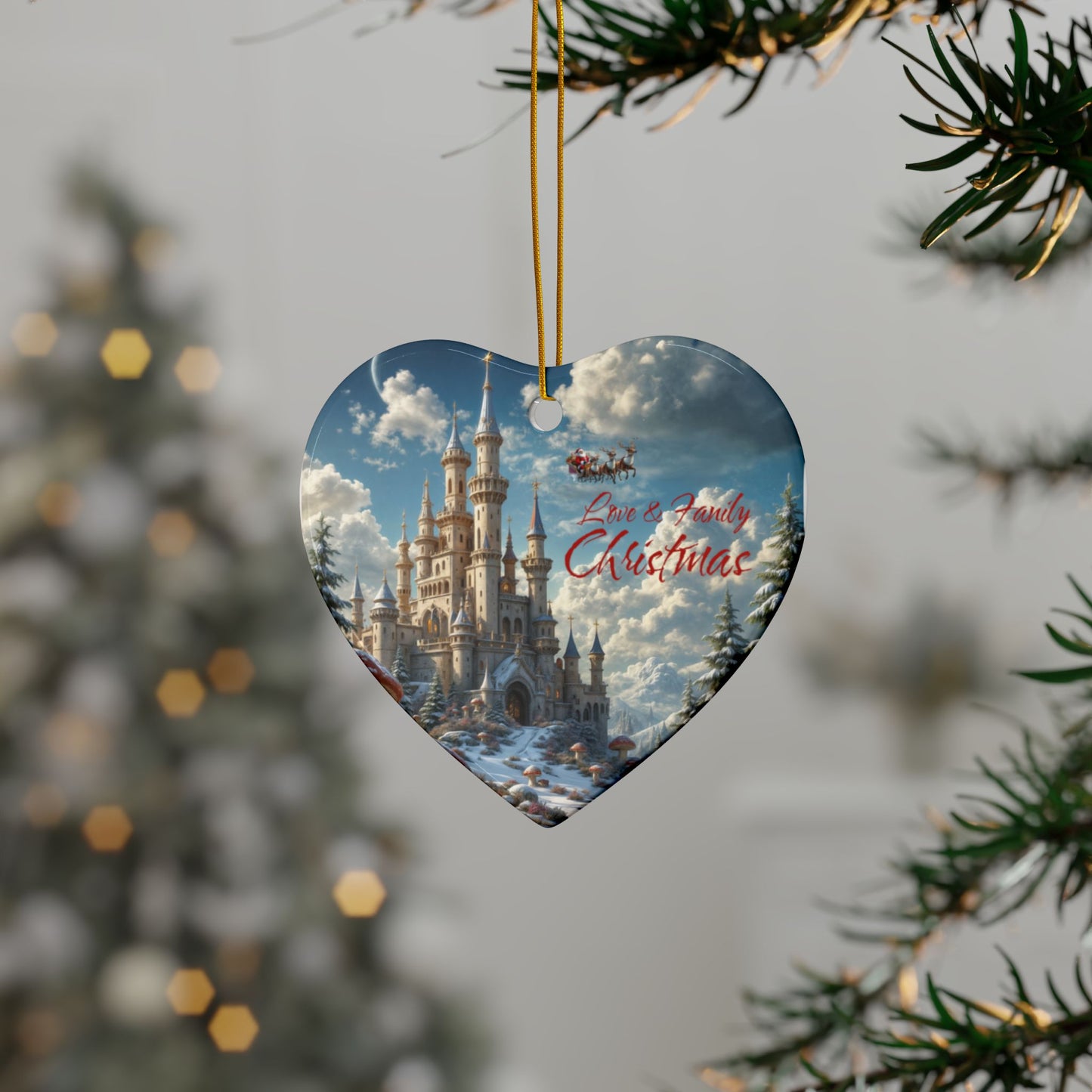 Love & Family Christmas Ornaments - Ceramic, 2-Side Print, (1pc, 3pcs, 5pcs, 10pcs)