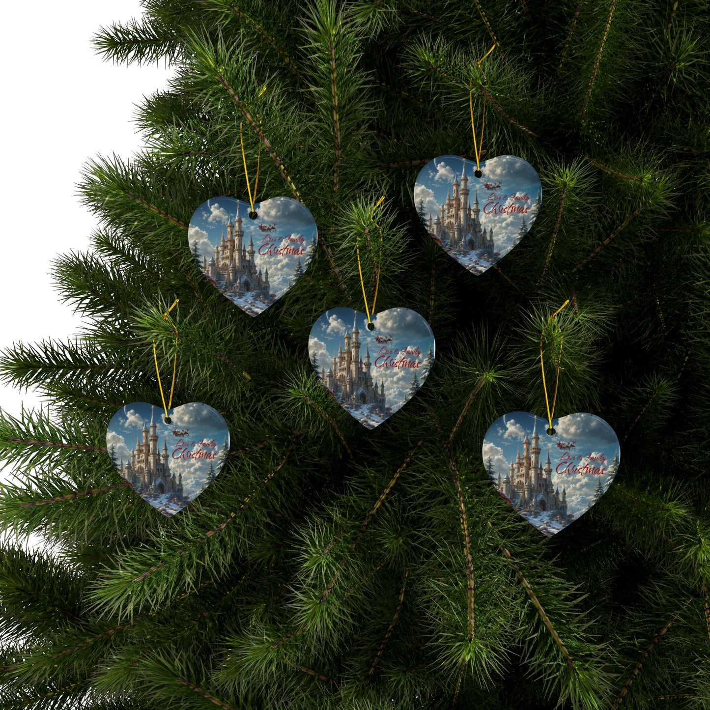 Love & Family Christmas Ornaments - Ceramic, 2-Side Print, (1pc, 3pcs, 5pcs, 10pcs)