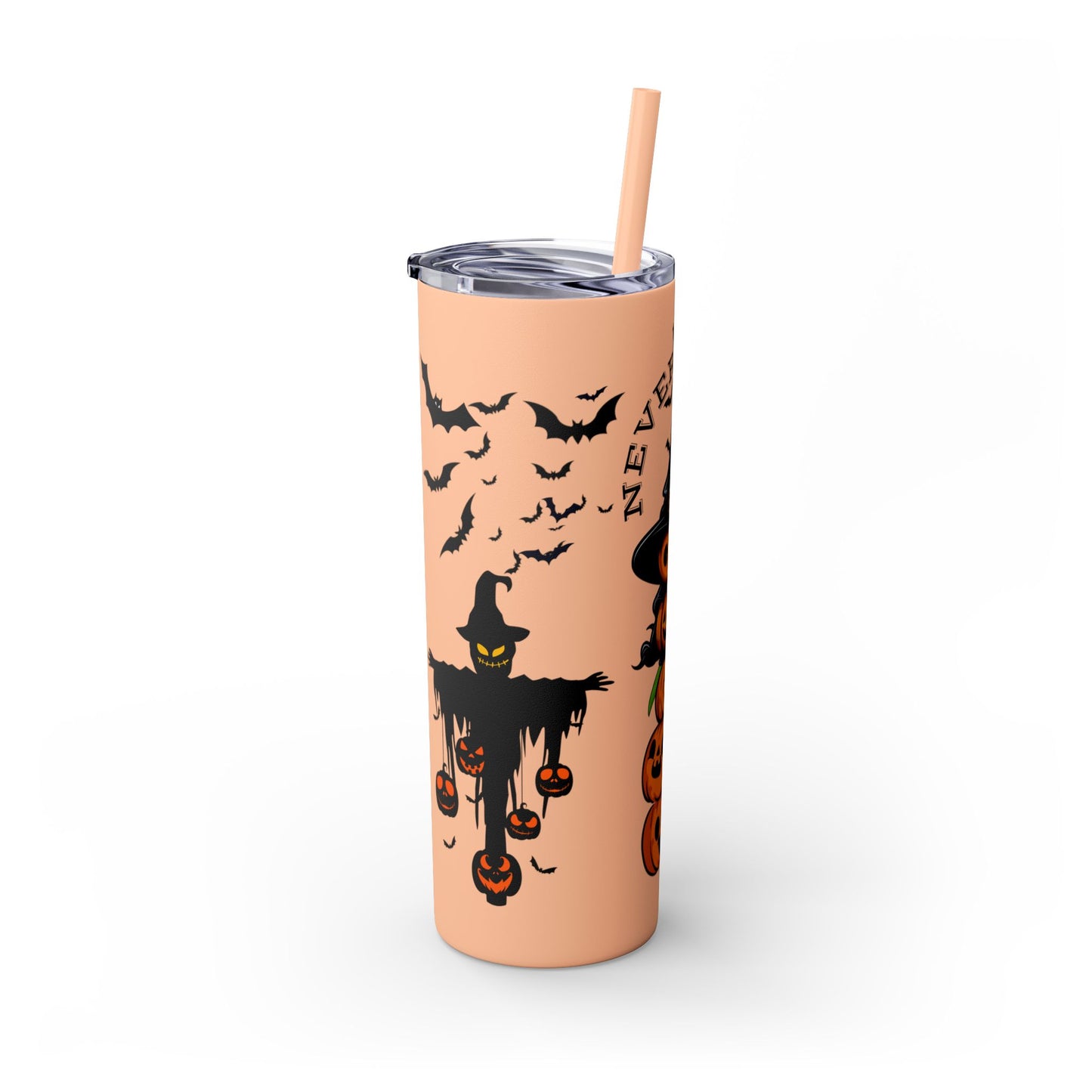 "Never Scared Halloween Themed" Skinny Tumbler with Straw, 20oz