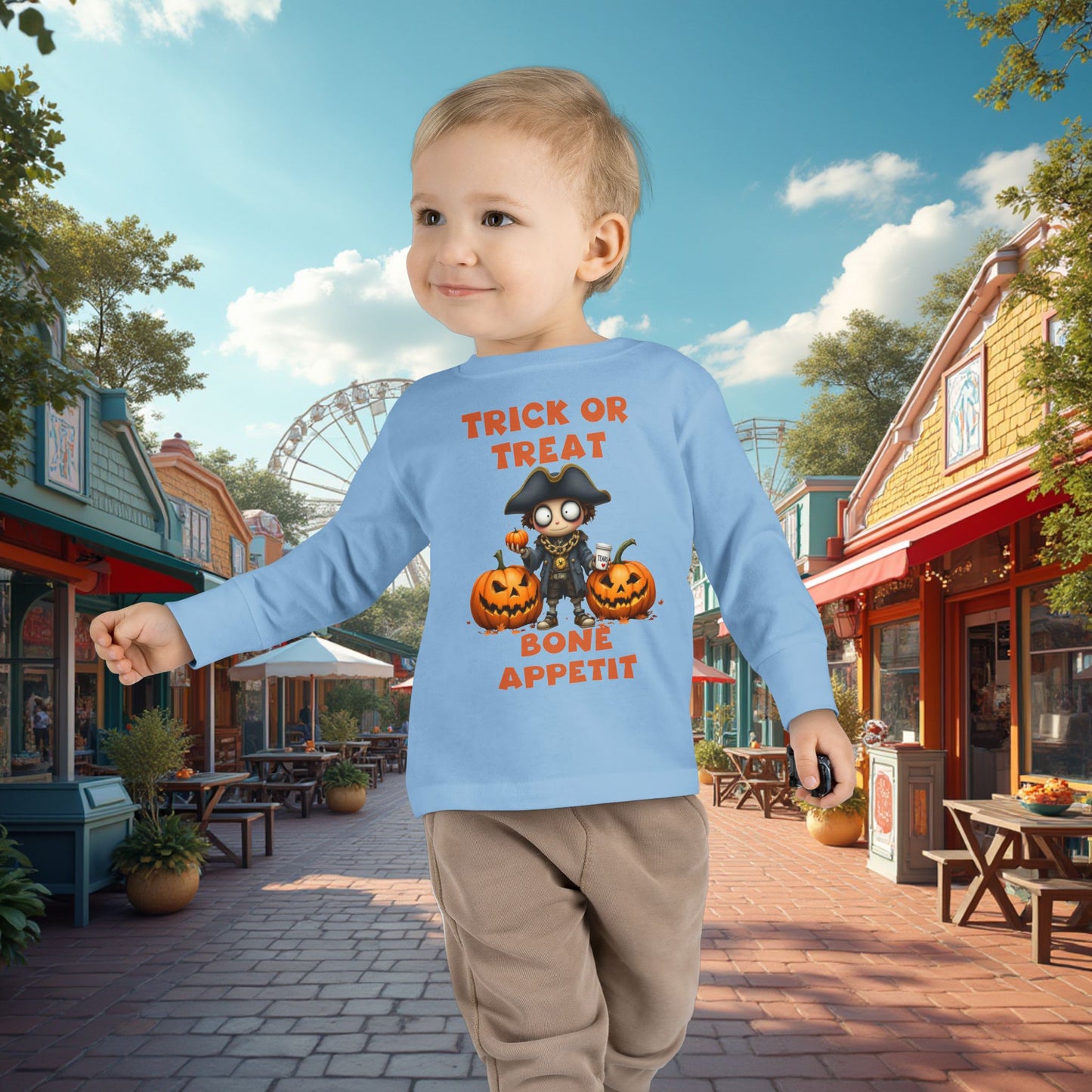 Toddler's "Trick or Treat, Bon Appetit" Halloween Long Sleeve T-shirt