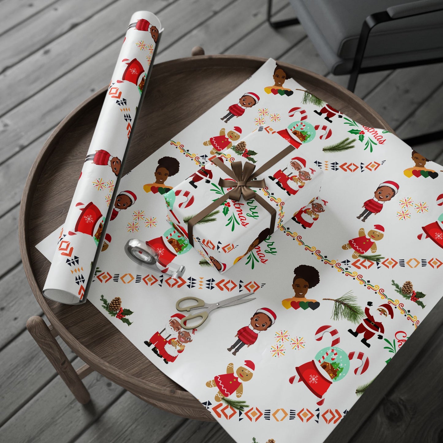 Afrocentric Merry Christmas Wrapping Paper - White