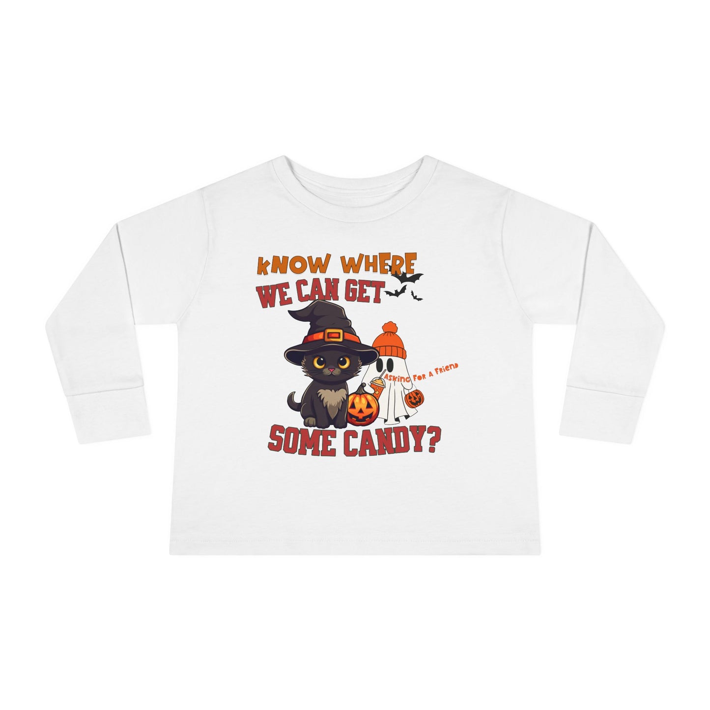 Toddler's Halloween Long Sleeve T-shirt "Know Where I Can Get Some Candy"