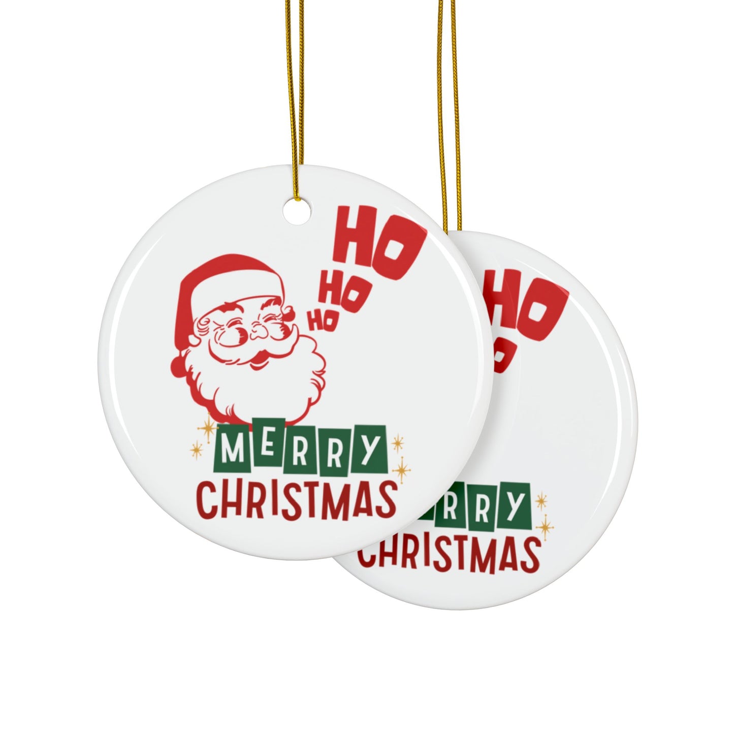 Santa's Ho Ho Ho Christmas Ornaments - Ceramic, 2-Side Print, (1pc, 3pcs, 5pcs, 10pcs)