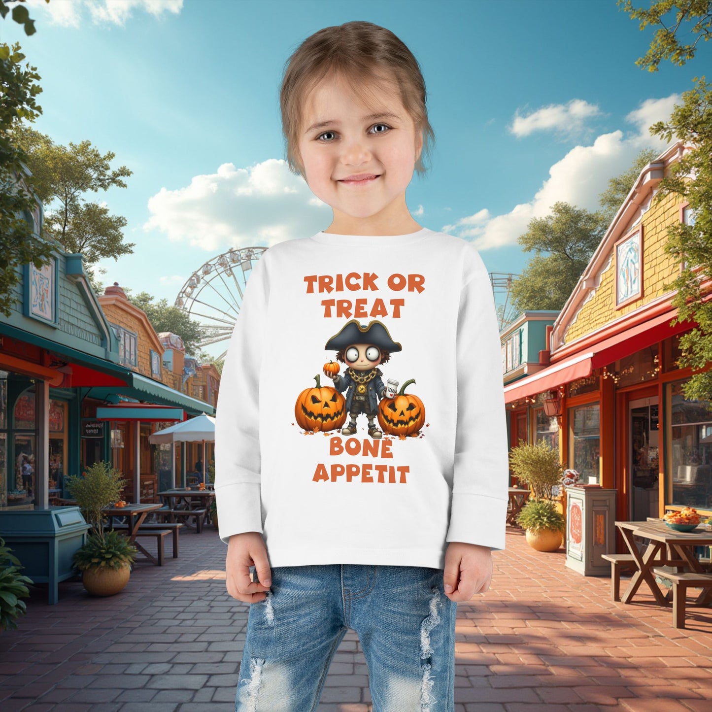 Toddler's "Trick or Treat, Bon Appetit" Halloween Long Sleeve T-shirt