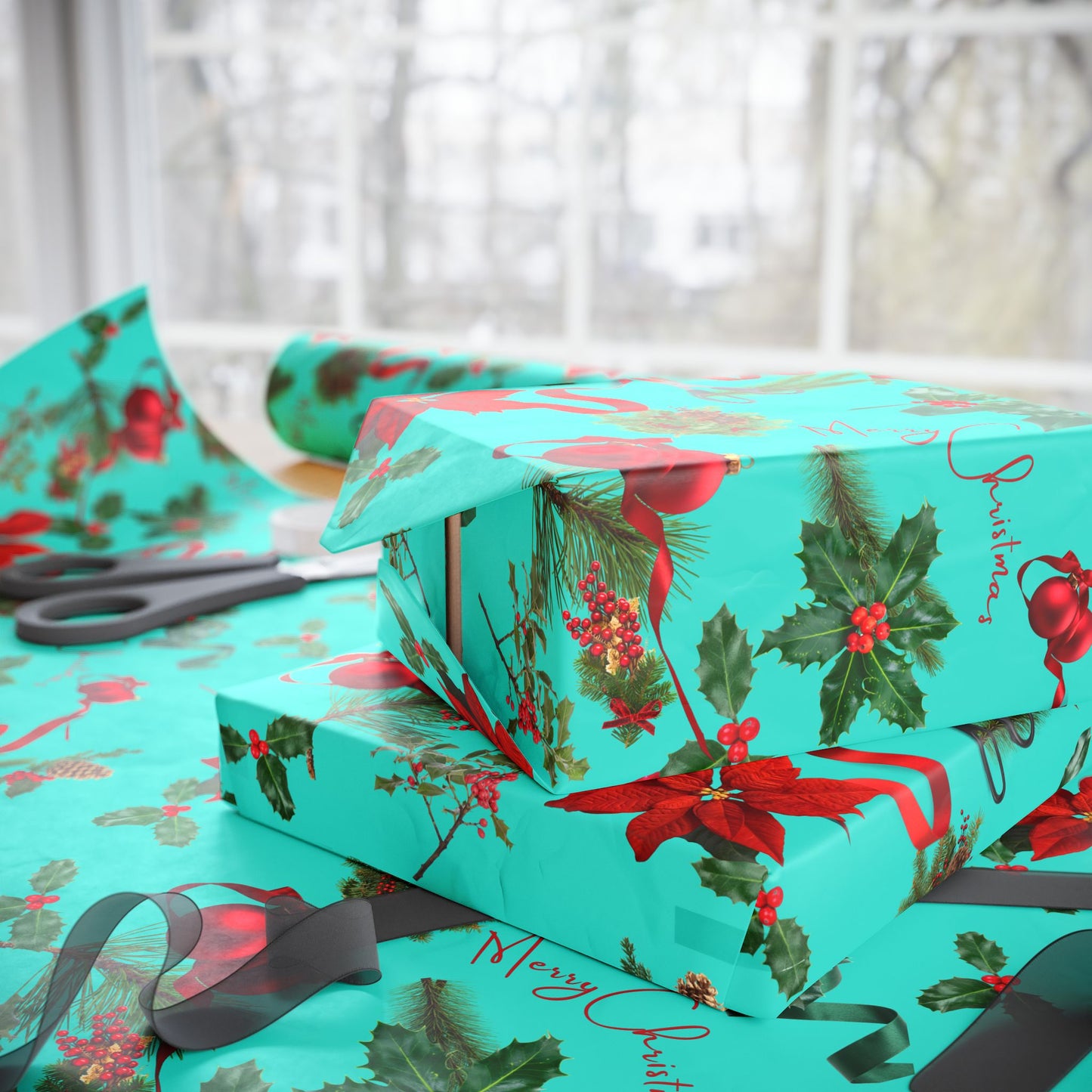 Merry Christmas Turquoise Wrapping Papers