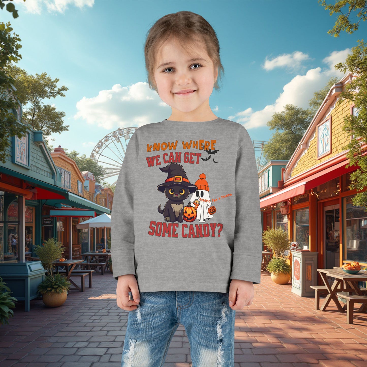 Toddler's Halloween Long Sleeve T-shirt "Know Where I Can Get Some Candy"