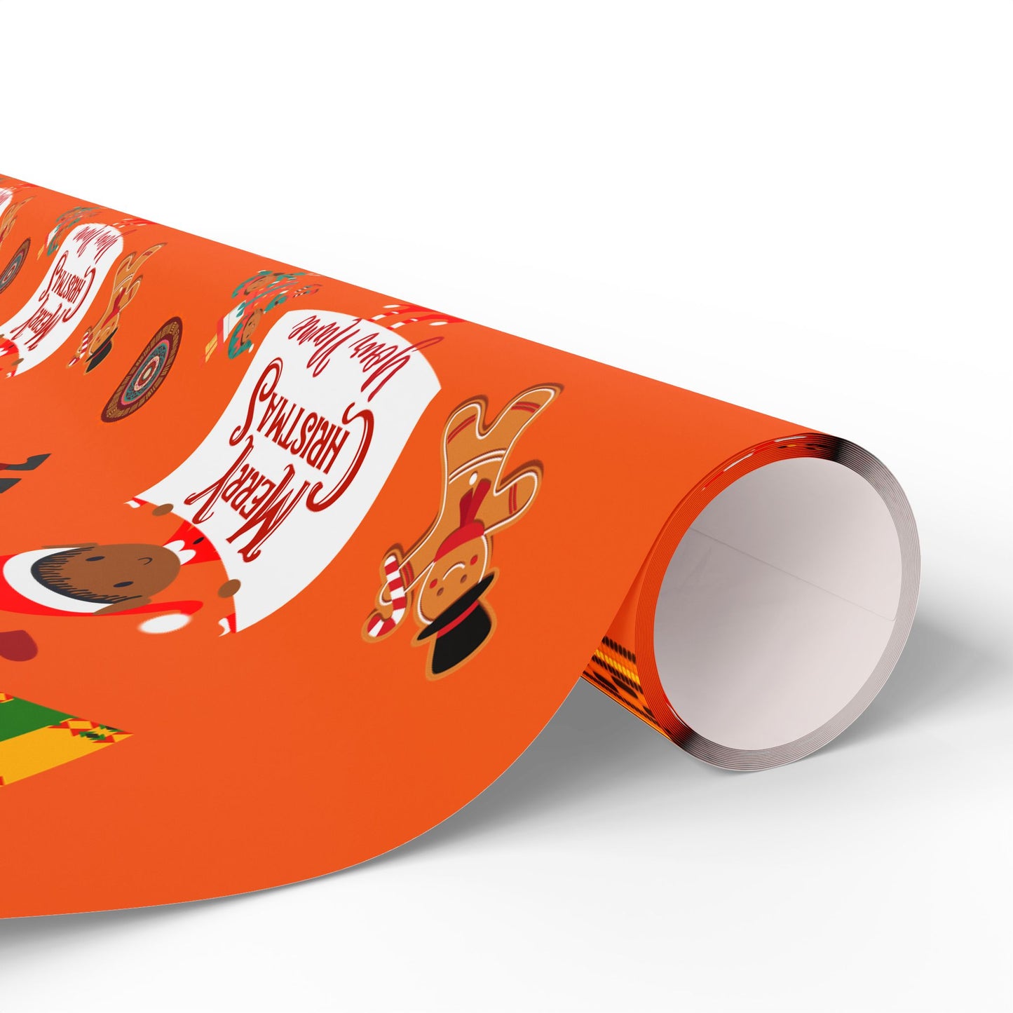 Personalized Afrocentric Merry Christmas Orange Wrapping Paper