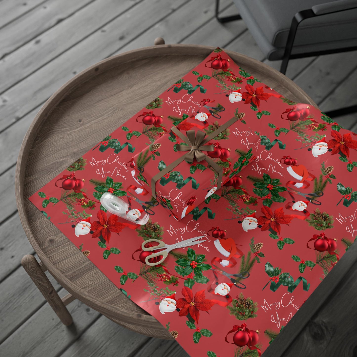 Personalized Red Merry Christmas Wrapping Paper