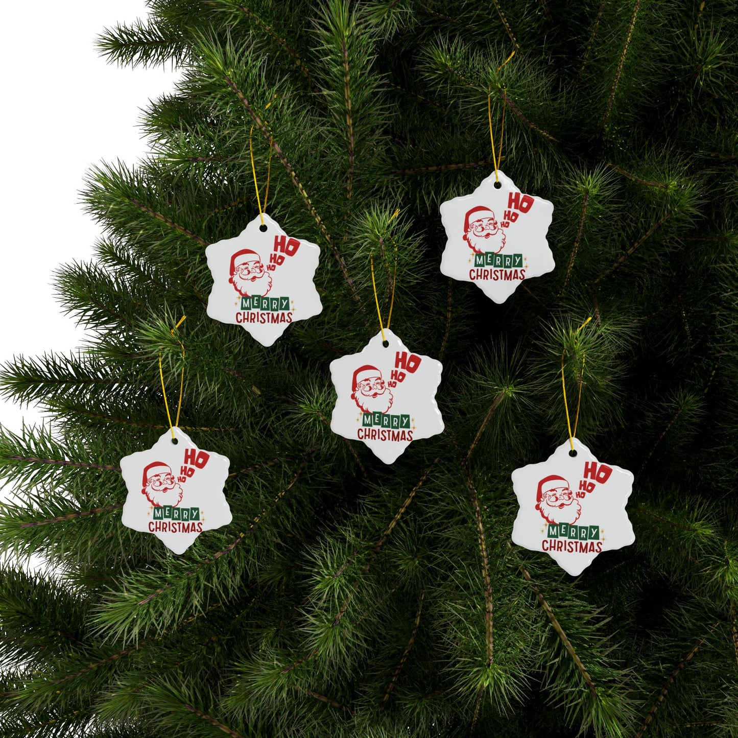 Santa's Ho Ho Ho Christmas Ornaments - Ceramic, 2-Side Print, (1pc, 3pcs, 5pcs, 10pcs)