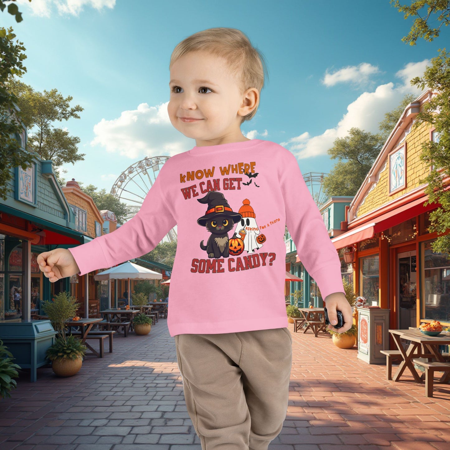 Toddler's Halloween Long Sleeve T-shirt "Know Where I Can Get Some Candy"